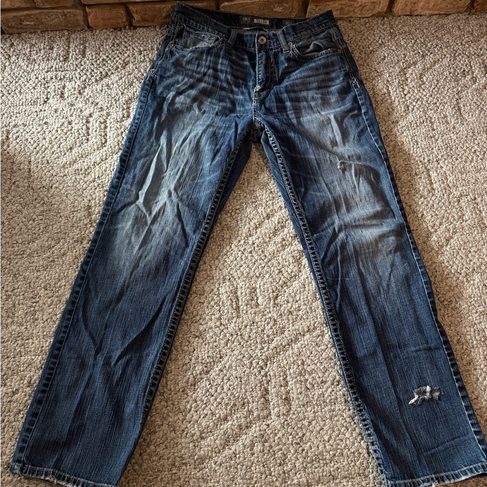 Buckle Men's Distressed Blue Straight Jeans Tyler